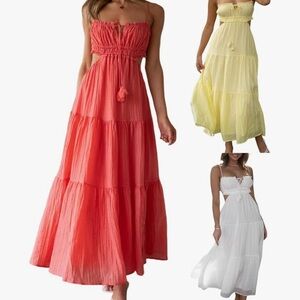 Women Bodycon Maxi Dress,  Spaghetti Tie Up Strap Low Cut Back Sz M